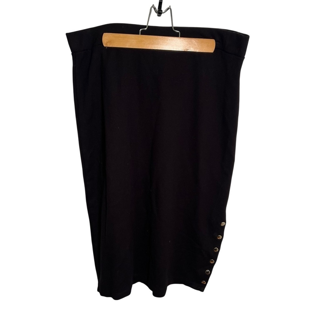 Ashley Blue Women's Midi Pencil Skirt Black Button Side Pull On Bodycon Stretch